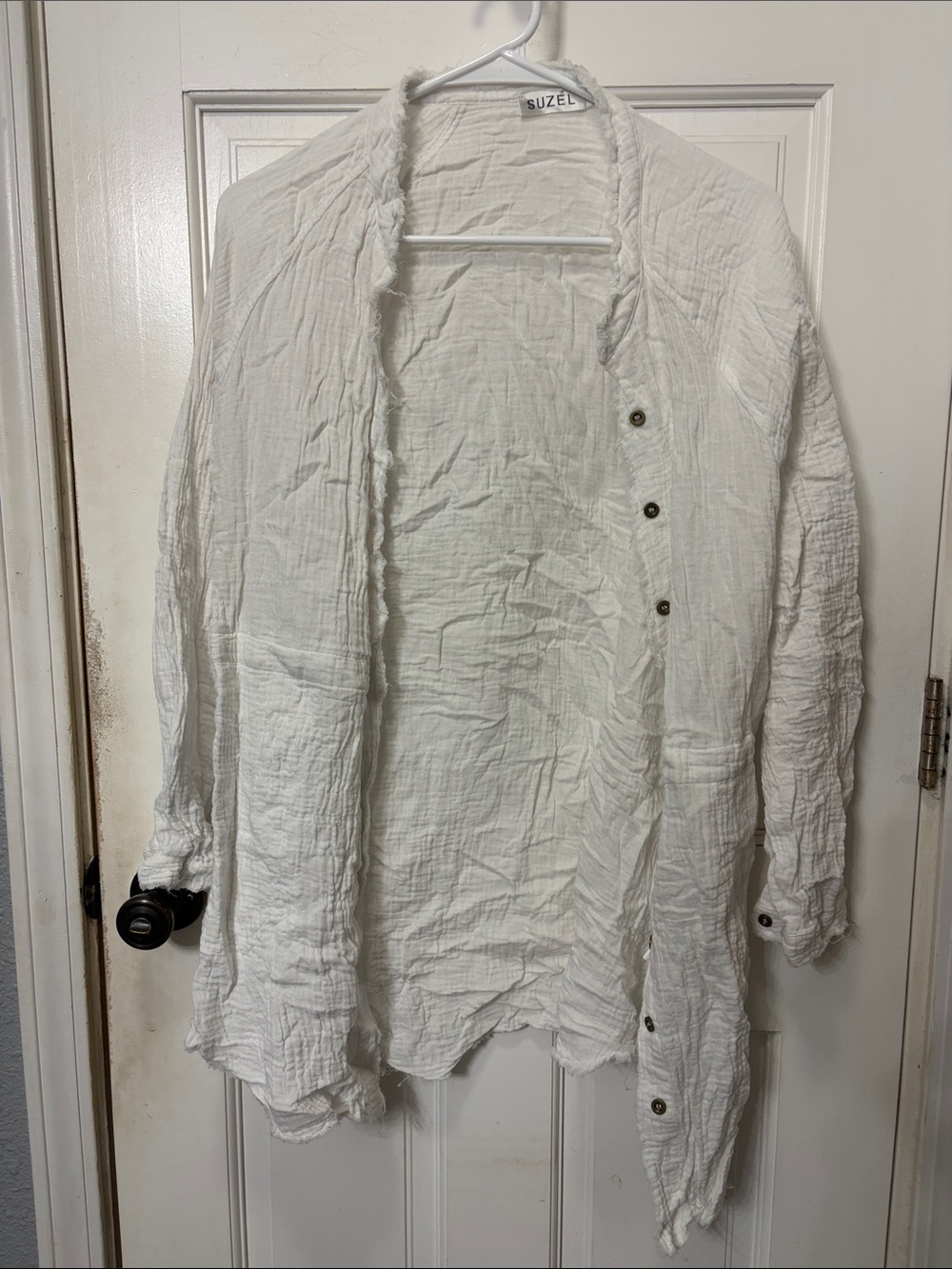 White Gauze Swim Coverup Shirt medium
